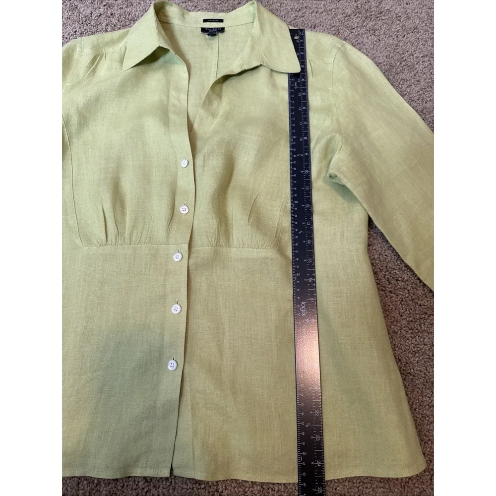 Talbots Womens Top 12 Lime Green 100% Irish Linen Button Up Office Preppy (read) - Picture 5 of 7